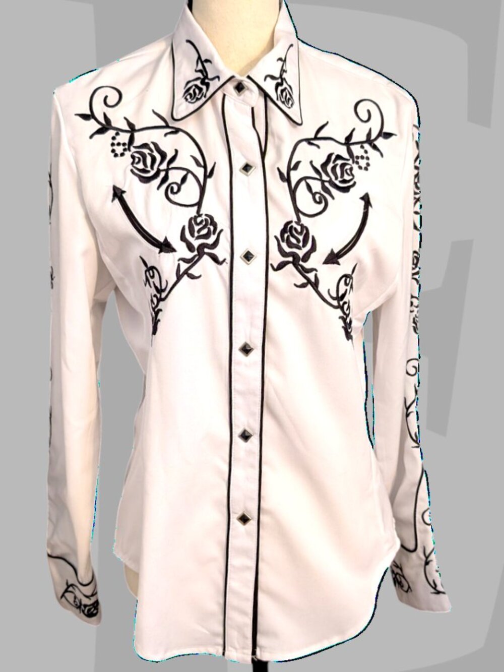 Scully White with Black Roses Western Rodeo Shirt